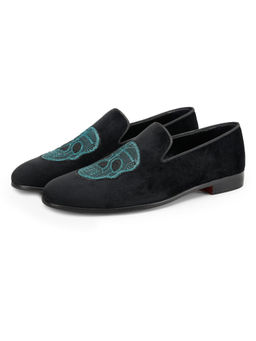 SHUTIQ - Sugar Skull Navy Embroidered Loafers
