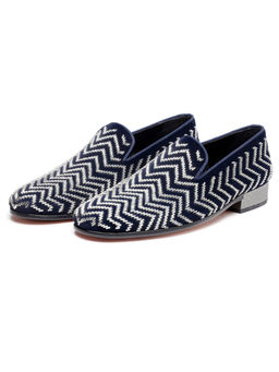 SHUTIQ - Tehreez Sapphire Blue Embellished Loafers