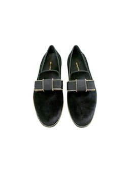 SHUTIQ - Zippered Bow Coal Black Embroidered Loafers