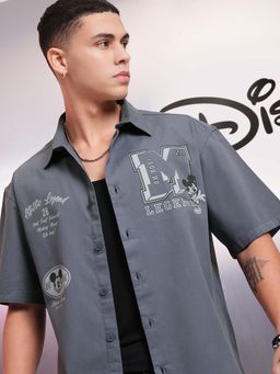 HIGHLANDER - Men Grey Disney Mickey Graphic Printed Oversized Casual Shirt