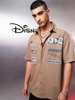HIGHLANDER - Men Beige Disney Typography Oversized Casual Shirt