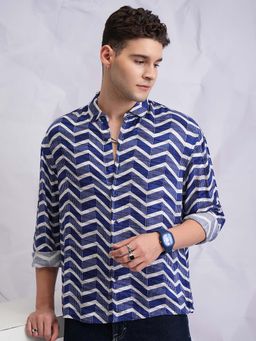 HIGHLANDER - Men Navy Blue Printed Oversized Shirt