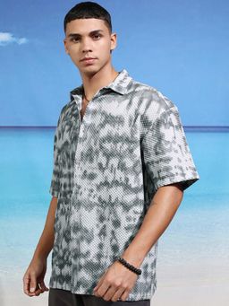 HIGHLANDER - Men Grey Popcorn Textured Oversized Shirt