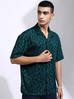 HIGHLANDER - Men Green Floral Printed Oversized Shirt
