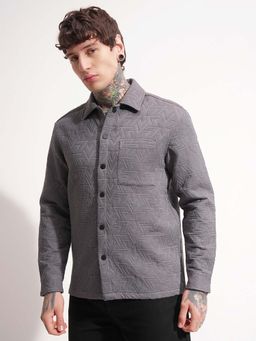 HIGHLANDER - Men Grey Relaxed Fit Self Design Casual Shirt