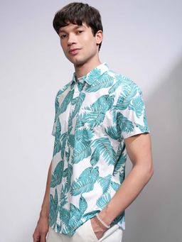 HIGHLANDER - Men Sea Blue and White Slim Fit Printed Casual Shirt