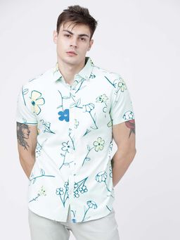 HIGHLANDER - Men Light Blue Slim Fit Floral Printed Casual Shirt