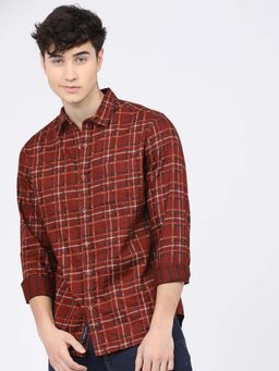 HIGHLANDER - Men Rust Slim Fit Tartan Checked Reversible Casual Shirt