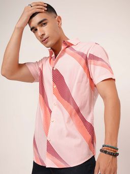 HIGHLANDER - Men Pink Slim Fit Stripes Casual Shirt