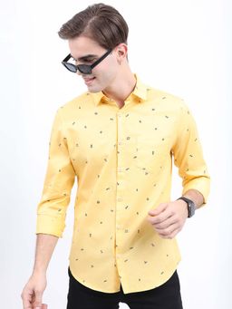 HIGHLANDER - Men Yellow Printed Casual Slim Fit Cotton Shirt