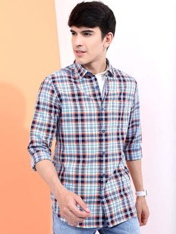 HIGHLANDER - Men Blue Slim Fit Tartan Checks Casual Shirt