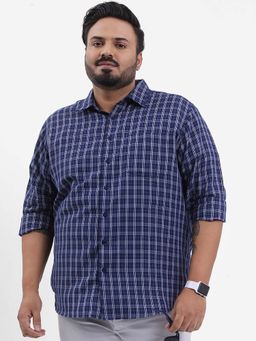 HIGHLANDER - Men Navy Blue Slim Fit Plus Size Checks Casual Shirt