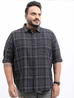 HIGHLANDER - Men Charcoal Plus Size Regular Fit Checks Casual Shirt
