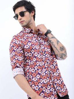 HIGHLANDER - Men Multi-Color Floral Printed Slim Fit Cotton Casual Shirt