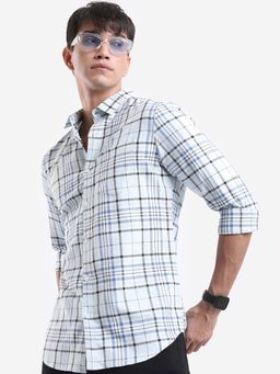 HIGHLANDER - Men Blue Checks Slim Fit Casual Shirt