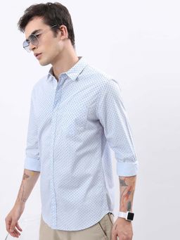 HIGHLANDER - Men Blue Printed Slim Fit Cotton Casual Shirt
