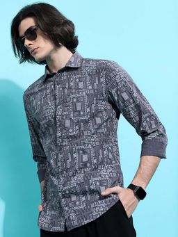 HIGHLANDER - Men Grey Slim Fit Printed Cotton Casual Shirt
