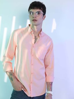HIGHLANDER - Men Peach Slim Fit Solid Casual Cotton Shirt