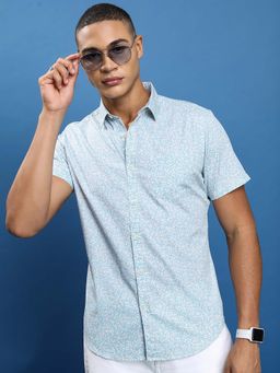 HIGHLANDER - Men Blue Slim Fit Floral Printed Cotton Casual Shirt