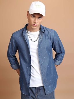 HIGHLANDER - Men Blue Slim Fit Micro Ditsy Printed Casual Shirt