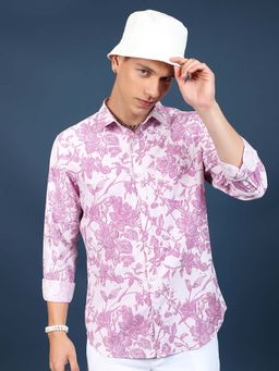 HIGHLANDER - Men Pink Slim Fit Floral Printed Spread Collar Casual Shirt