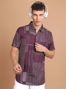 HIGHLANDER - Men Wine Slim Fit Printed Casual Shirt