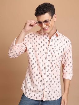 HIGHLANDER - Men Peach Slim Fit Printed Cotton Casual Shirt