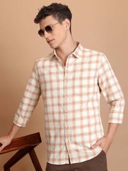 HIGHLANDER - Men Beige Slim Fit Checks Cotton Casual Shirt