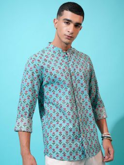 HIGHLANDER - Men Sky Blue Floral Printed Slim Fit Casual Shirt