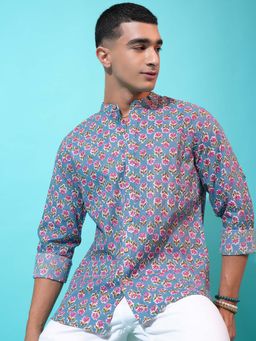 HIGHLANDER - Men Blue Floral Printed Slim Fit Casual Shirt