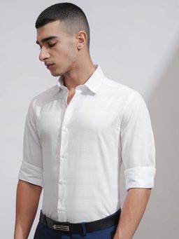 HIGHLANDER - Men White Dobby Textured Slim Fit Shirt