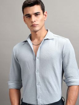 HIGHLANDER - Men Blue Popcorn Textured Shirt
