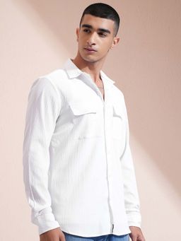 HIGHLANDER - Men White Popcorn Textured Casual Shirt