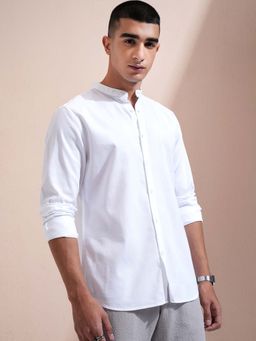 HIGHLANDER - Men White Dobby Textured Mandarin Collar Shirt