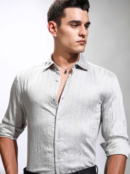 HIGHLANDER - Men Grey Jacquard Textured Relaxed Fit Shirt