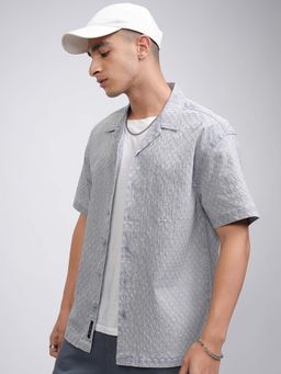 HIGHLANDER - Men Grey Textured Relaxed Fit Shirt