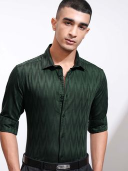 HIGHLANDER - Men Green Dobby Textured Slim Fit Shirt