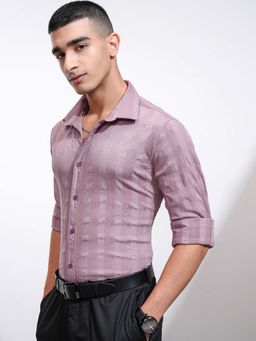 HIGHLANDER - Men Mauve Dobby Textured Full Sleeves Shirt