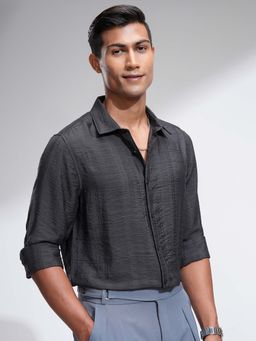 HIGHLANDER - Men Grey Textured Full Sleeves Shirt
