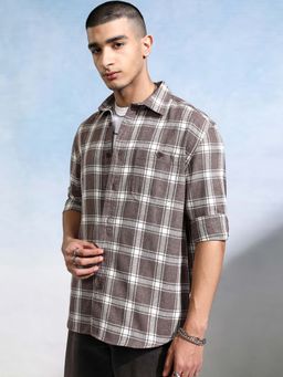 HIGHLANDER - Men Brown Checks Relaxed Fit Shirt