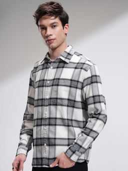 HIGHLANDER - Men Multi-Color Grindal Yarn Dobby Textured Checks Relaxed Fit Shirt