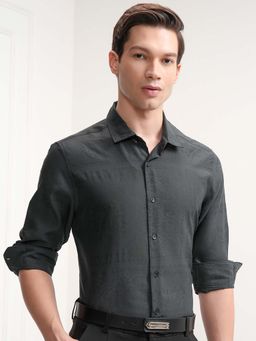 HIGHLANDER - Men Charcoal Burnout Fabric Printed Slim Fit Shirt