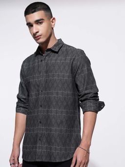 HIGHLANDER - Men Charcoal Dobby Textured Casual Shirt