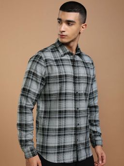 HIGHLANDER - Men Light Blue Regular Fit Dobby Checks Shirt