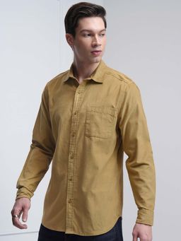 HIGHLANDER - Men Khaki Corduroy Ribbed Casual Shirt