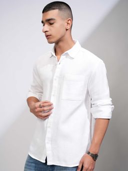 HIGHLANDER - Men White Dobby Textured Relaxed Fit Shirt