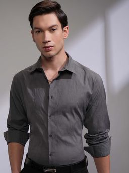 HIGHLANDER - Men Grey Popcorn Textured Full Sleeves Shirt