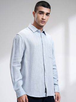 HIGHLANDER - Men Blue Textured Relaxed Fit Full Sleeves Shirt