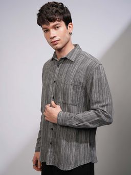 HIGHLANDER - Men Grey Textured Relaxed Fit Full Sleeves Shirt
