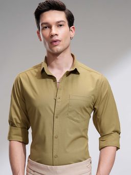 HIGHLANDER - Men Khaki Solid Full Sleeves Slim Fit Formal Shirt